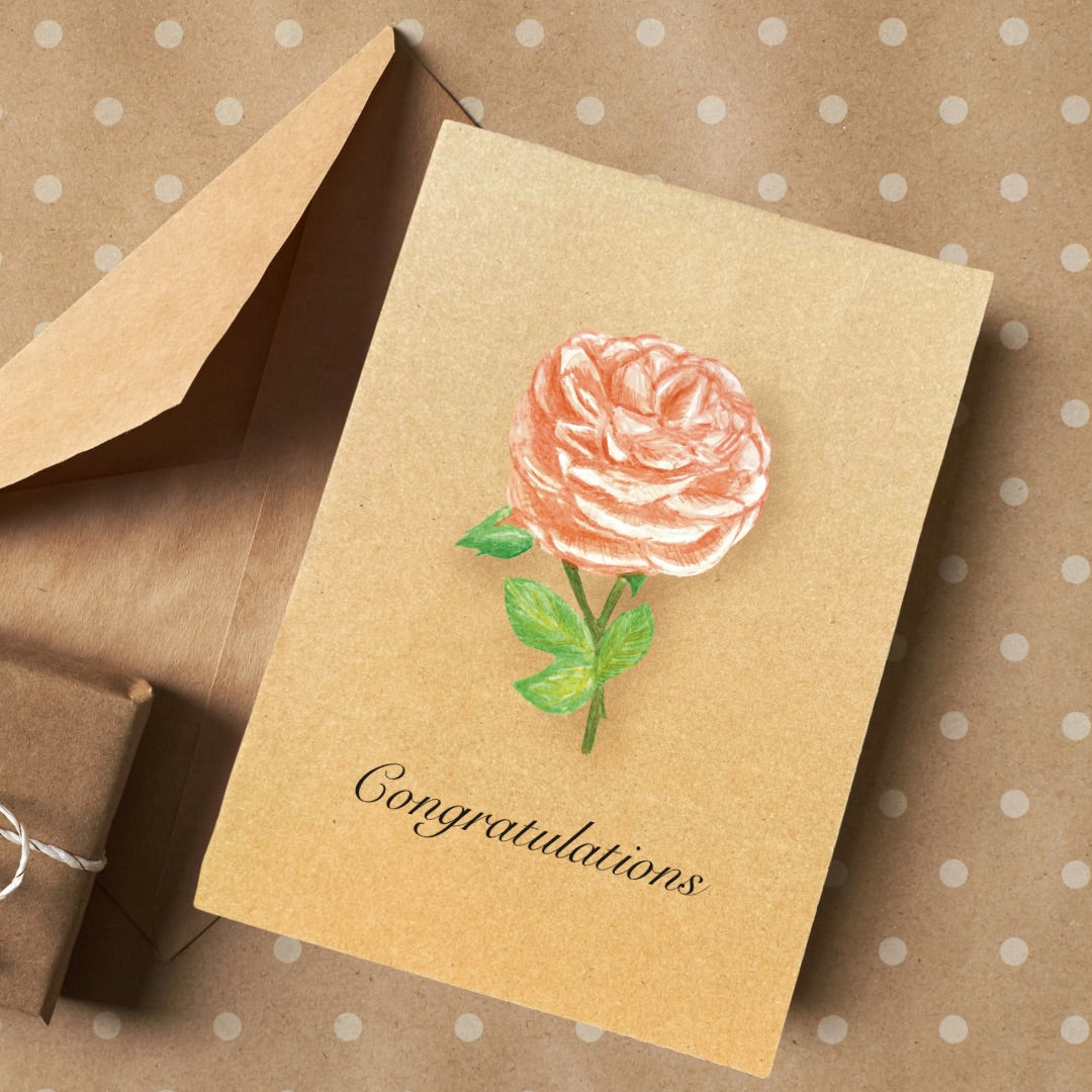 Peach Rose Greetings Card (Customisable)