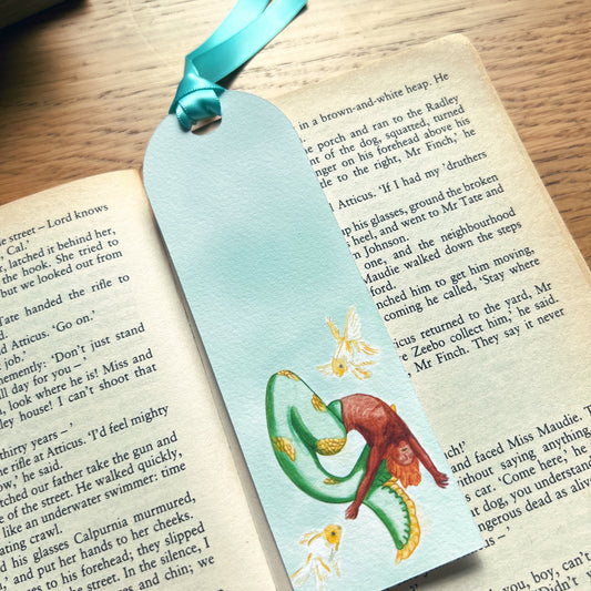 Citrus fruit mermaid handmade bookmark with sea green ribbon