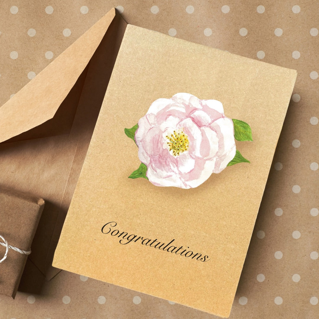 Pink Rose Greetings Card (Customisable)