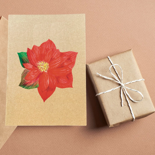 Red Poinsettia Greetings Card (Customisable)