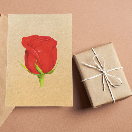 Red Rose Bud Greetings Card (Customisable)