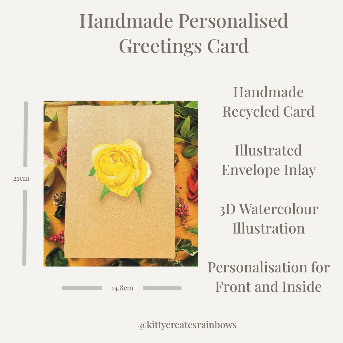 Yellow Rose Greetings Card (Customisable)