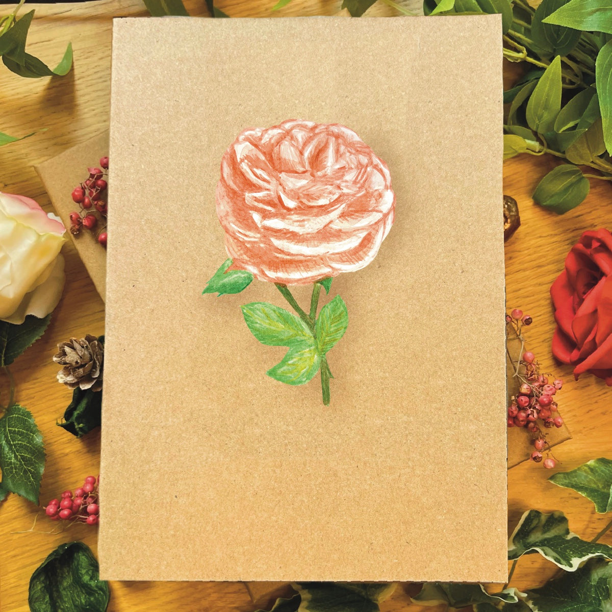 Peach Rose Greetings Card (Customisable)