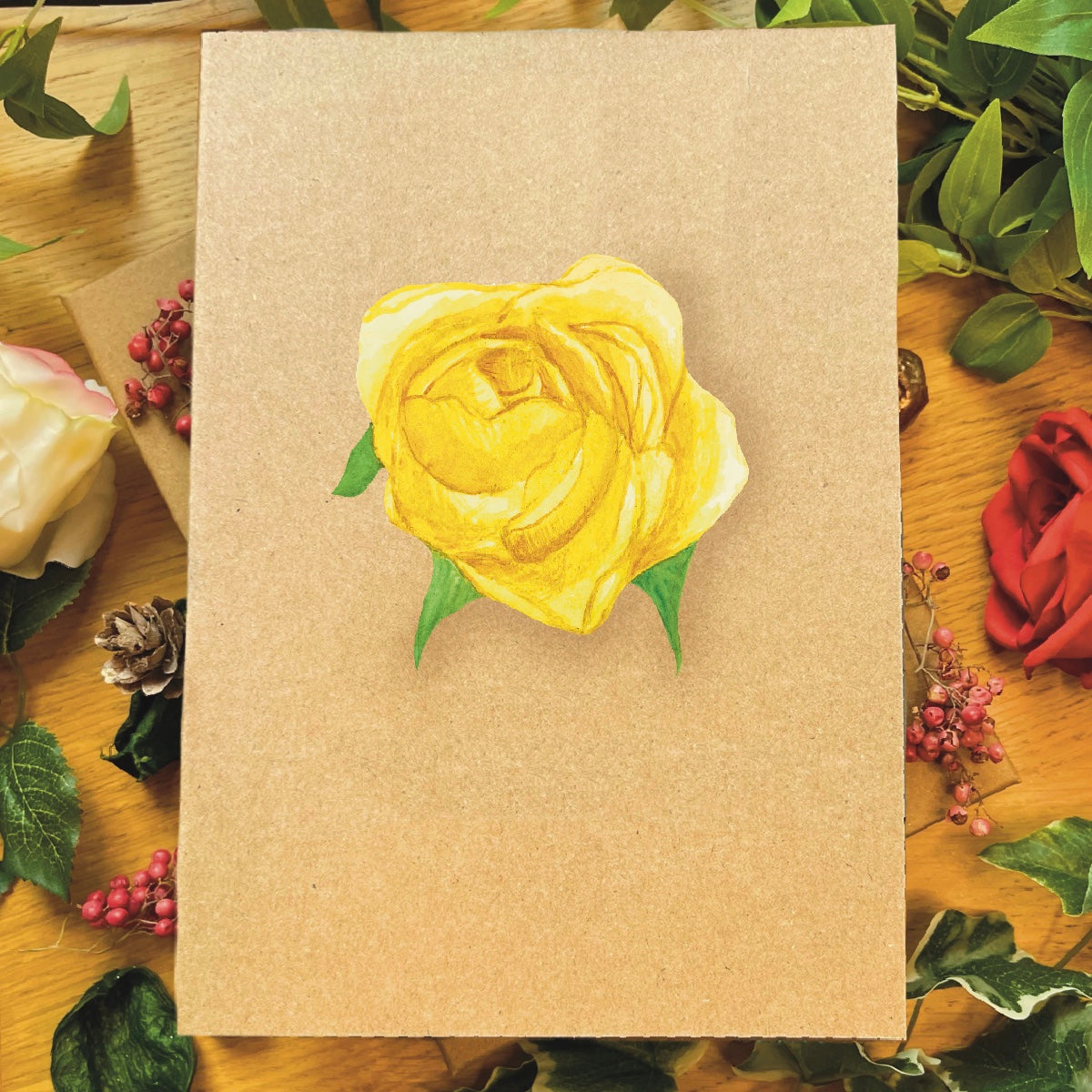 Yellow Rose Greetings Card (Customisable)