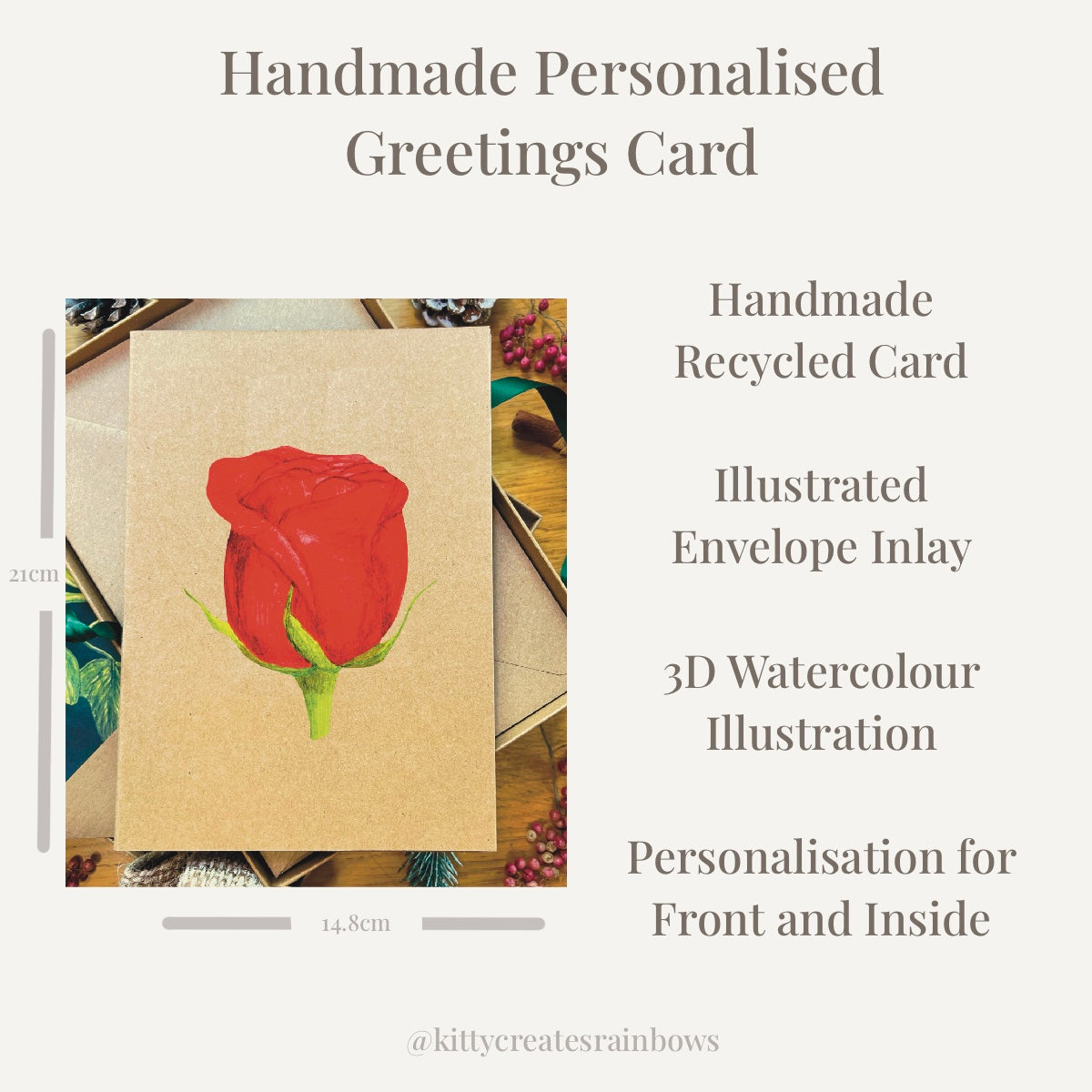 Red rose bud greetings card infographic 