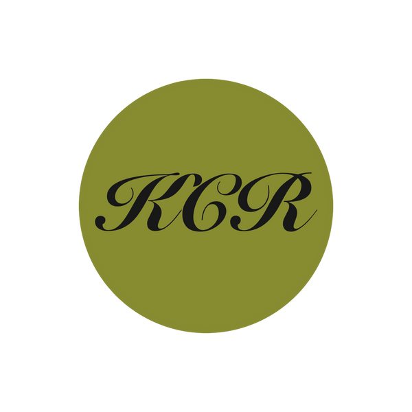 Sage green circle logo with letters KCR in black script