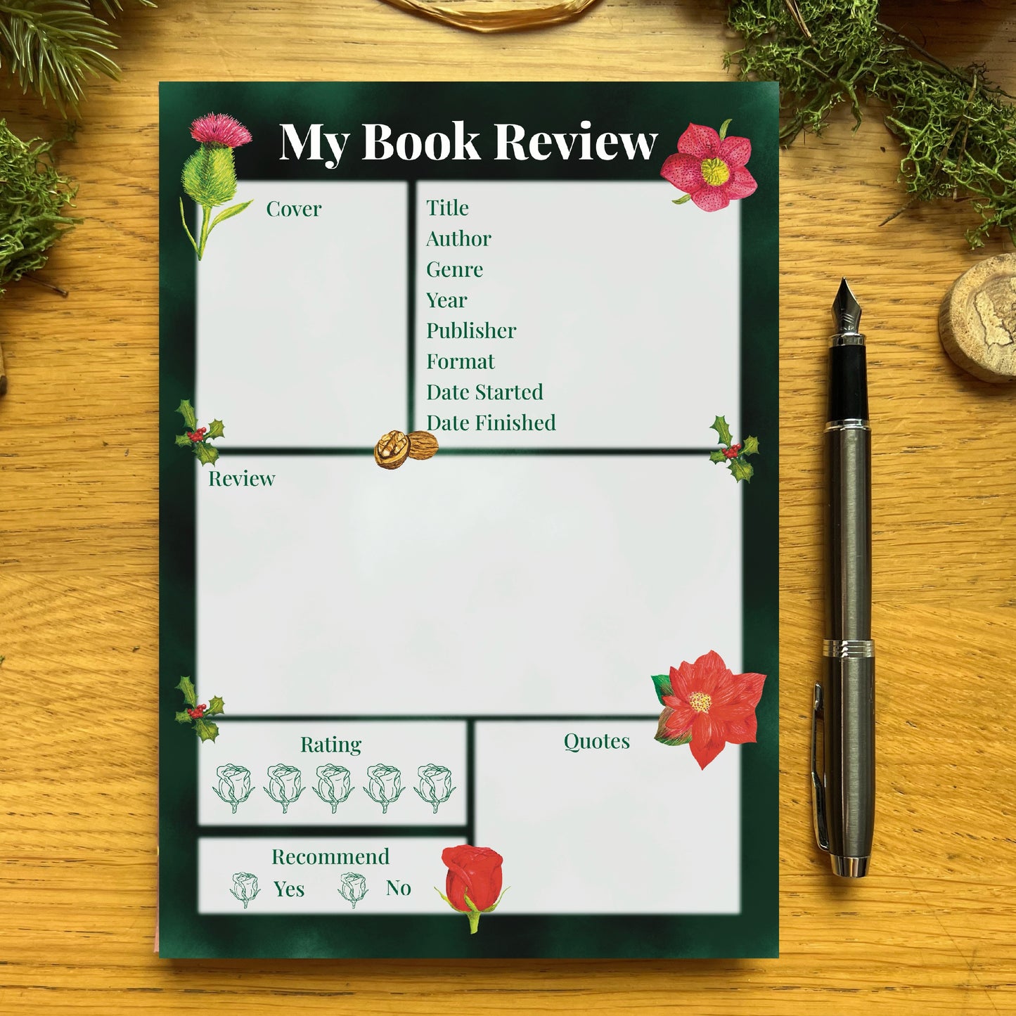 Winter's Bloom Book Review Pad