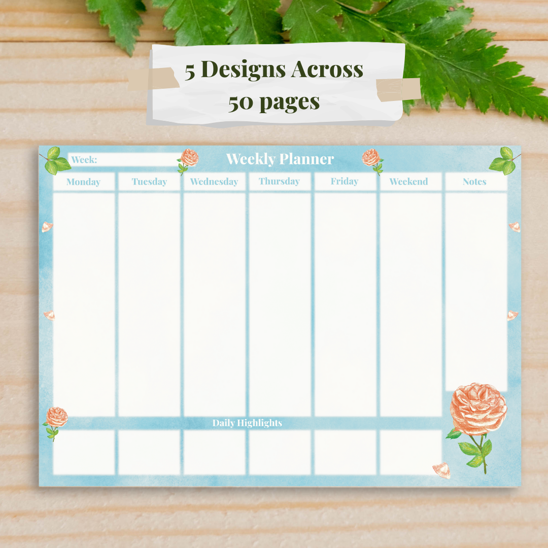 Rose Garden Weekly Planner Pads in Sky Blue